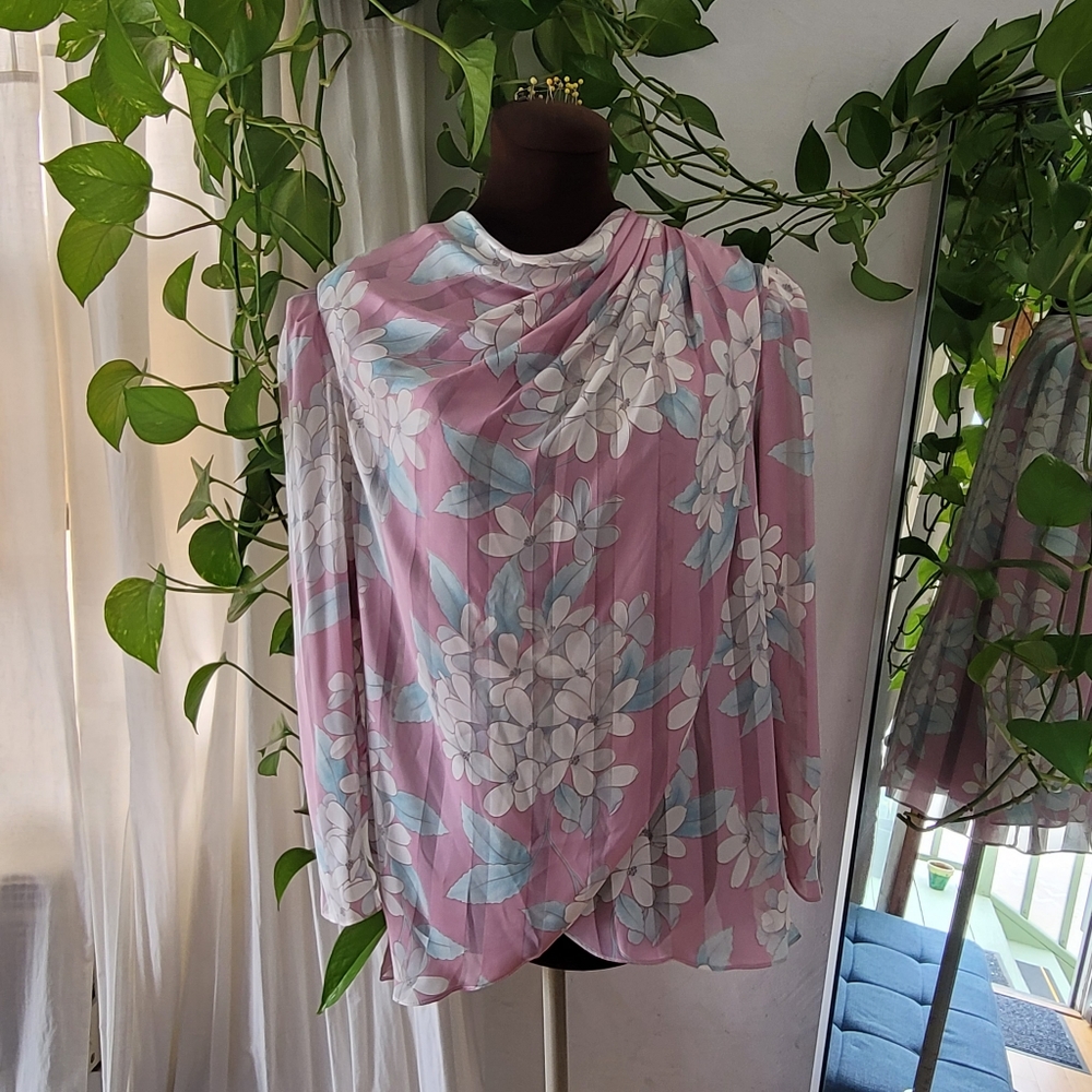 Vintage EUC Hal Ferman styled by Donald curtis pastel Draped sheer Blouse size16